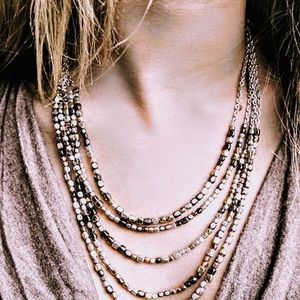 NWT MULTI STRAND BEADED STATEMENT NECKLACE PINK